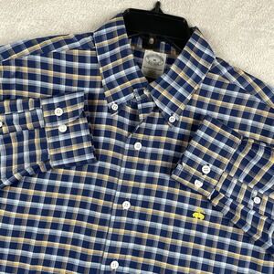 Brooks Brothers Shirt Mens Medium Slim Fit Blue Plaid Yellow Logo Button Down